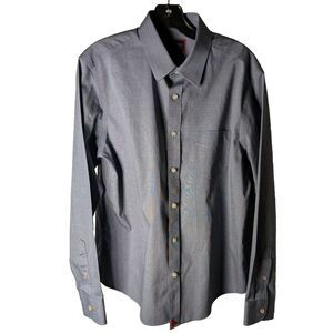 Untuckit Shirt Men Medium Gray Long Sleeve Button Up Casual Slim‎ Fit Casual